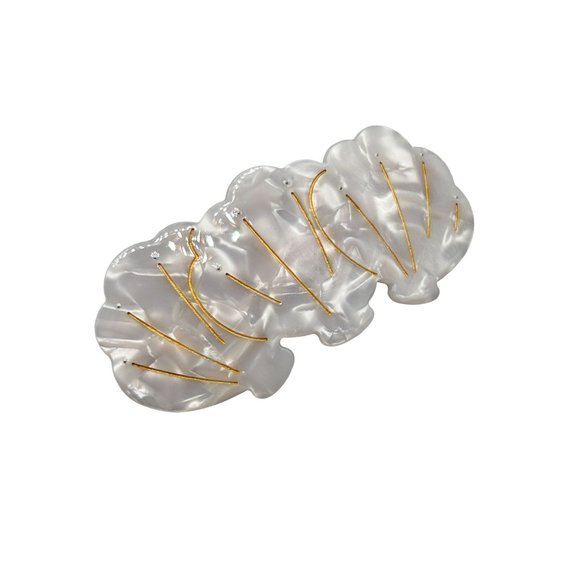 Pearlescent Hair Barrette Seashell Design Gold Accents Vintage Hair Accessories - Picture 1 of 7
